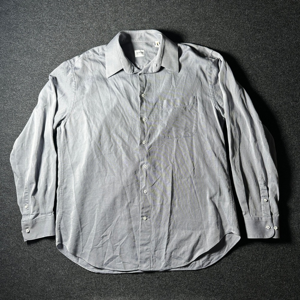 Armani Collezioni Mens Blue White Micro Stripe Cotton Button Down Shirt Large 42